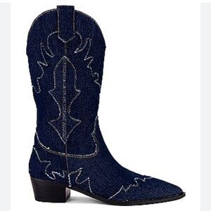 Blue Denim Western Cowboy Boots